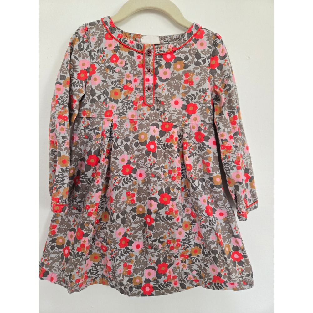 Mini Boden Girls Floral Long Sleeve‎ Dress Grey Red Pink Cotton 3-4Y